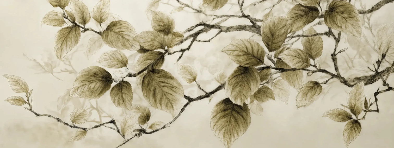 Douceur de l’arbre – Papier Peint Branches Délicates au Feuillage Tendre - Illulart: Papier peint panoramique