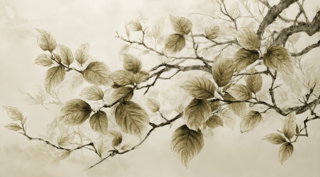 Douceur de l’arbre – Papier Peint Branches Délicates au Feuillage Tendre - Illulart: Papier peint panoramique