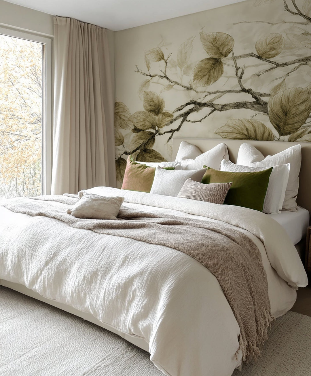 Douceur de l’arbre – Papier Peint Branches Délicates au Feuillage Tendre - Illulart: Papier peint panoramique