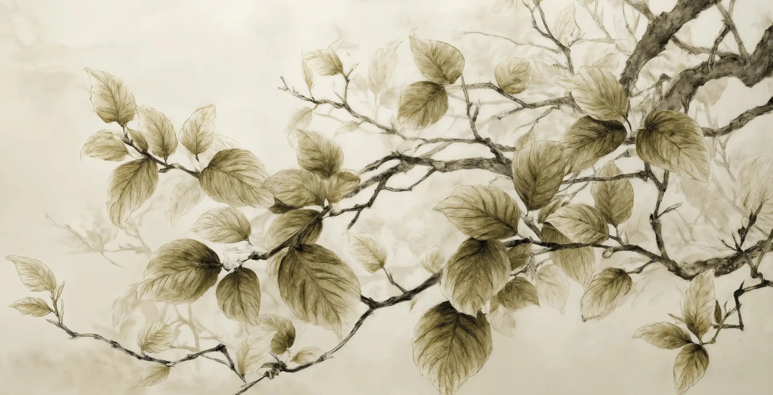 Douceur de l’arbre – Papier Peint Branches Délicates au Feuillage Tendre - Illulart: Papier peint panoramique