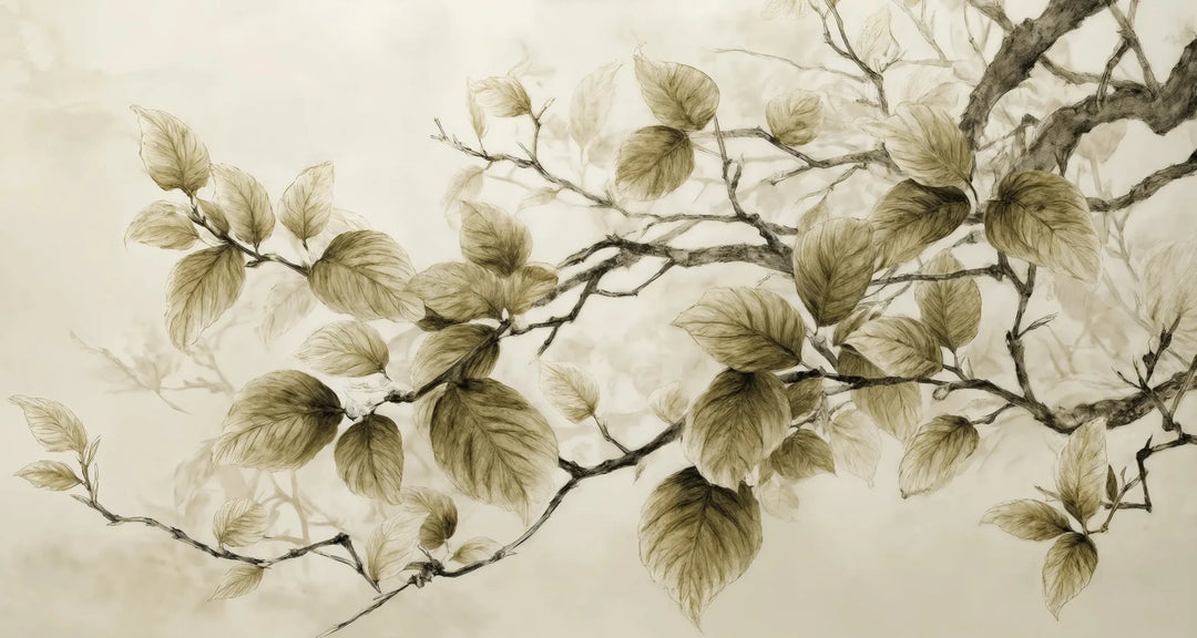 Douceur de l’arbre – Papier Peint Branches Délicates au Feuillage Tendre - Illulart: Papier peint panoramique