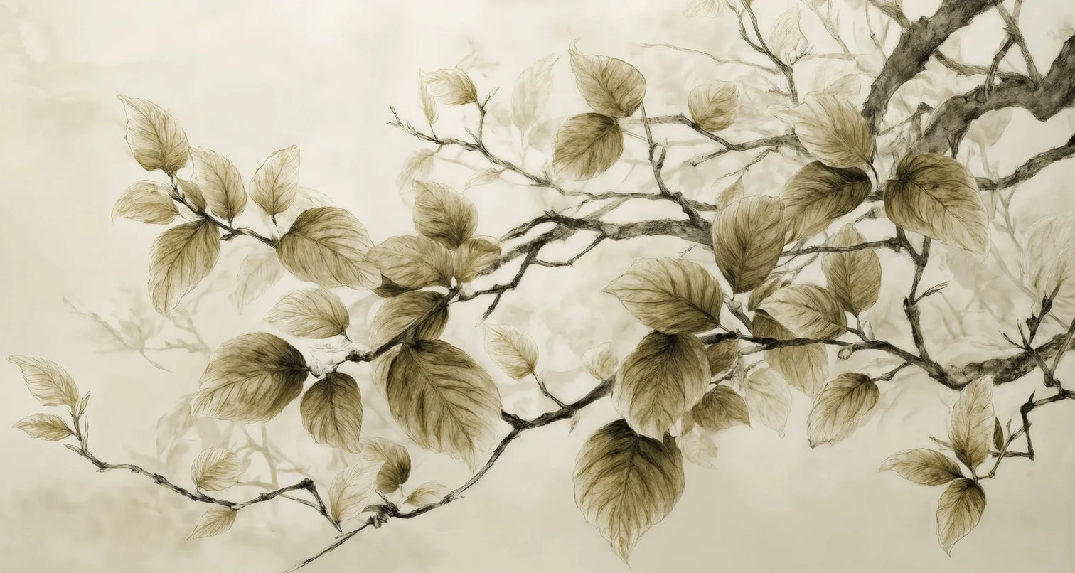Douceur de l’arbre – Papier Peint Branches Délicates au Feuillage Tendre - Illulart: Papier peint panoramique