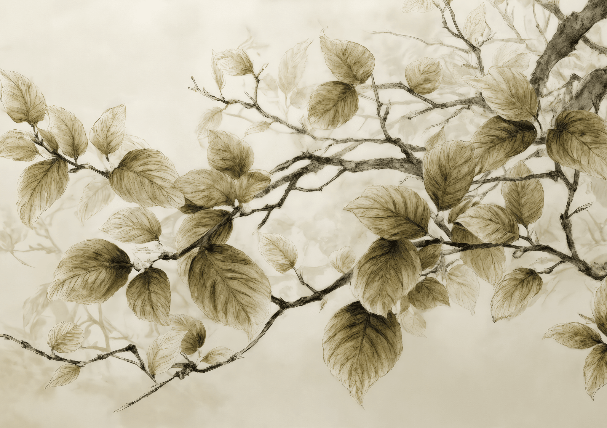Douceur de l’arbre – Papier Peint Branches Délicates au Feuillage Tendre
