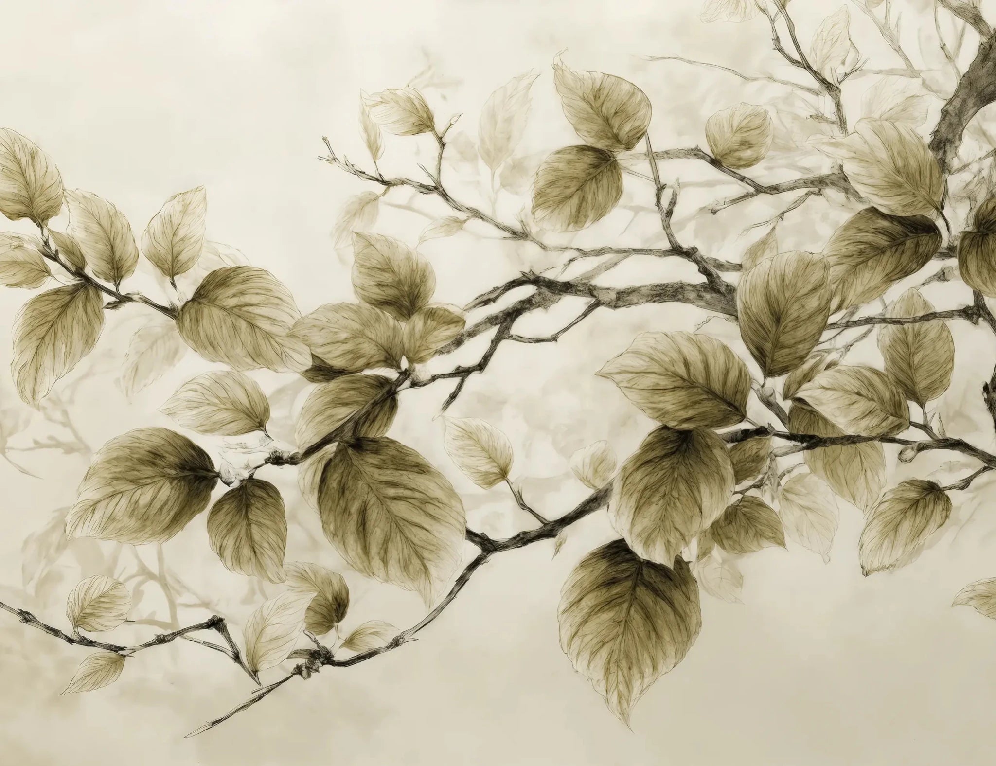 Douceur de l’arbre – Papier Peint Branches Délicates au Feuillage Tendre