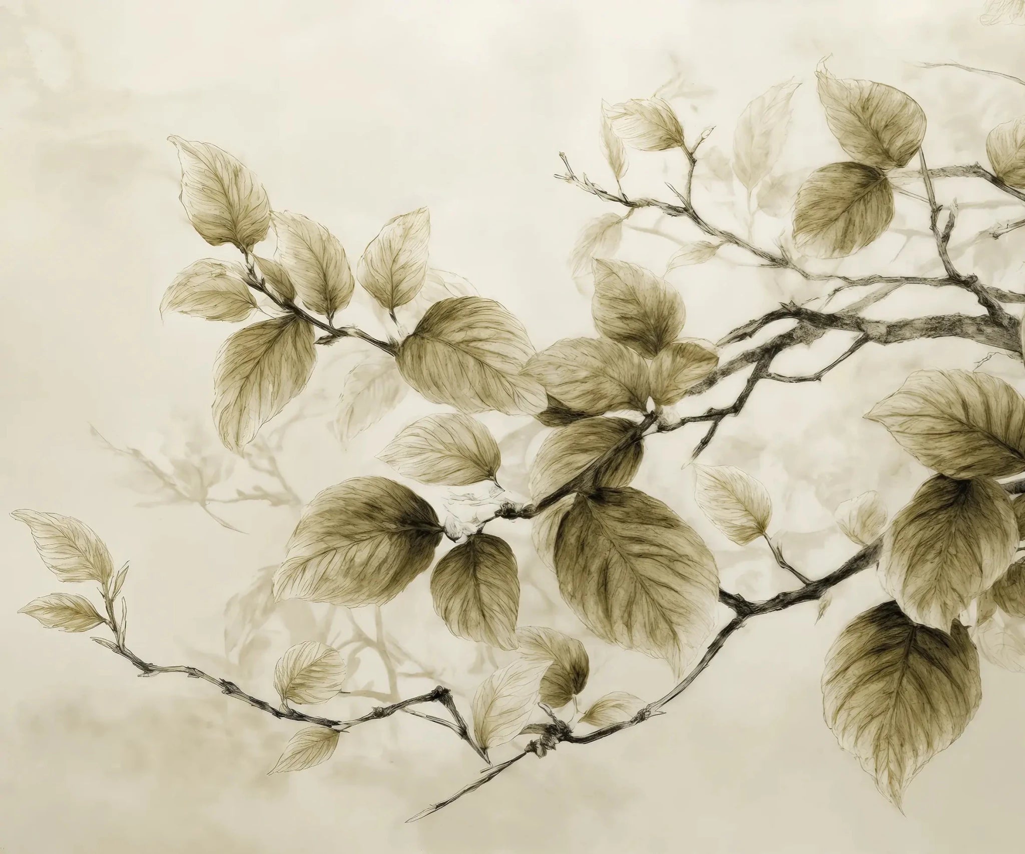 Douceur de l’arbre – Papier Peint Branches Délicates au Feuillage Tendre