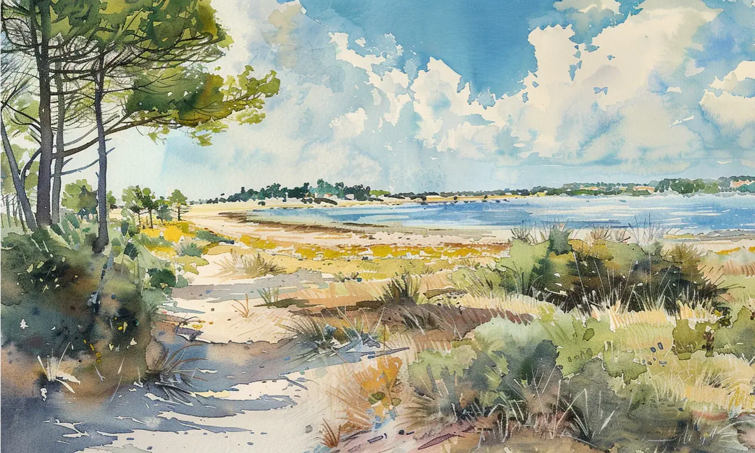 Douceur Littorale : Papier Peint Panoramique en Aquarelle - Illulart: Papier peint panoramique