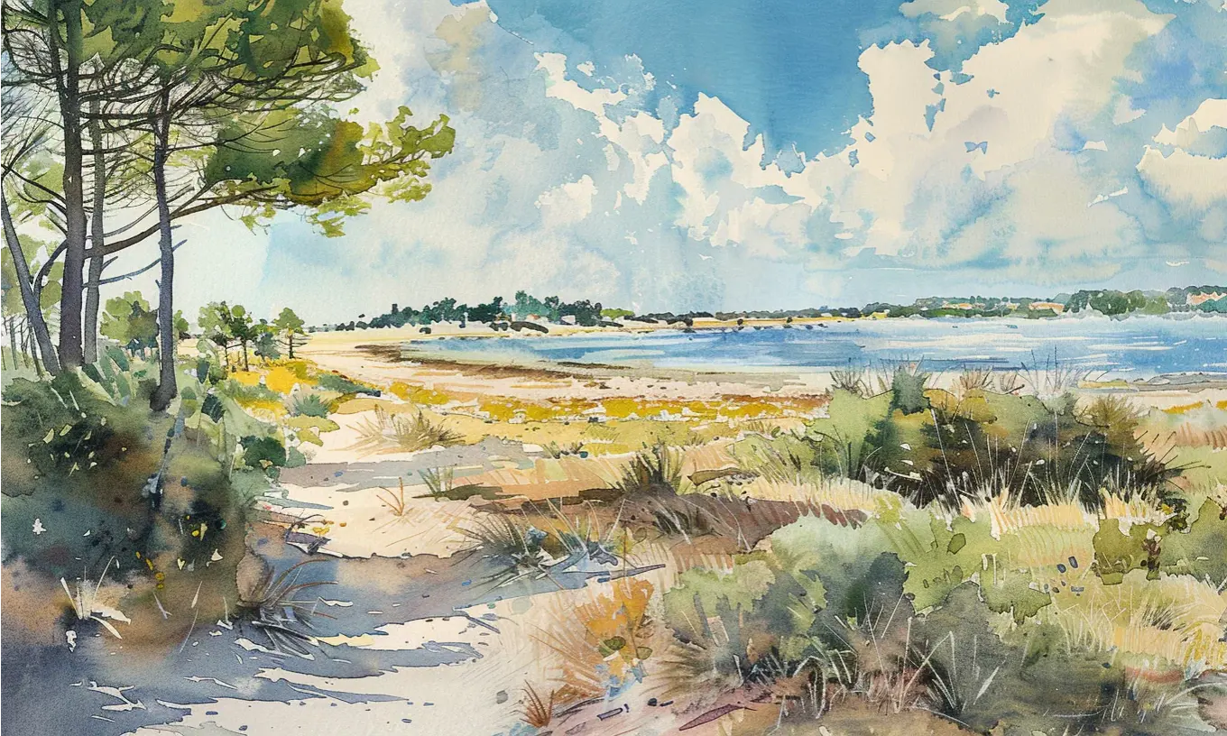 Douceur Littorale : Papier Peint Panoramique en Aquarelle - Illulart: Papier peint panoramique