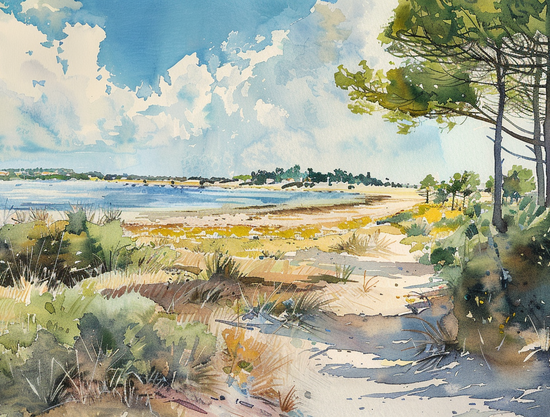 Douceur Littorale : Papier Peint Panoramique en Aquarelle