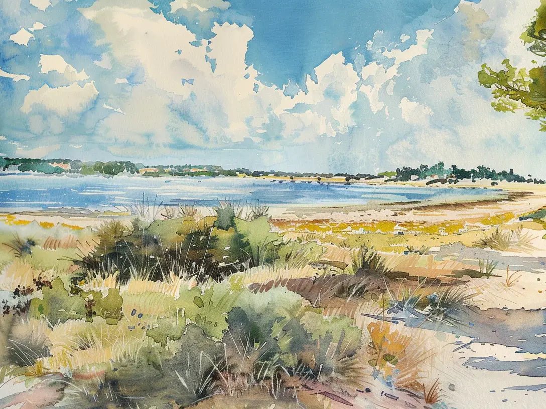 Douceur Littorale : Papier Peint Panoramique en Aquarelle - Illulart: Papier peint panoramique
