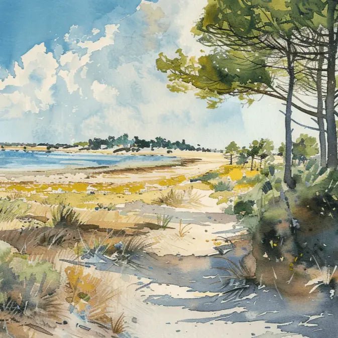 Douceur Littorale : Papier Peint Panoramique en Aquarelle - Illulart: Papier peint panoramique