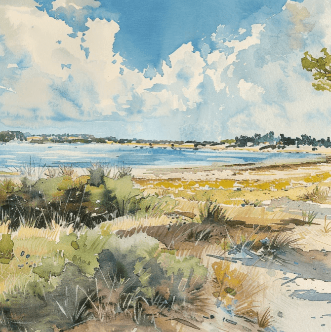 Douceur Littorale : Papier Peint Panoramique en Aquarelle - Illulart: Papier peint panoramique