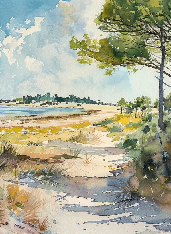 Douceur Littorale : Papier Peint Panoramique en Aquarelle - Illulart: Papier peint panoramique