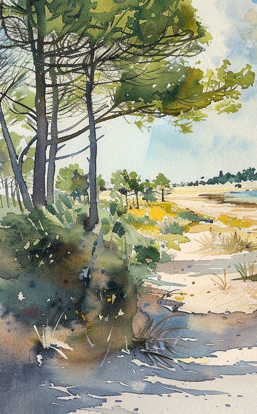 Douceur Littorale : Papier Peint Panoramique en Aquarelle - Illulart: Papier peint panoramique