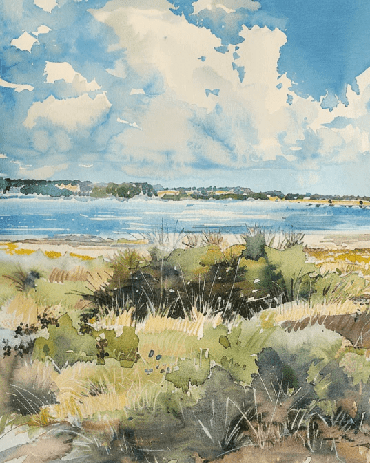 Douceur Littorale : Papier Peint Panoramique en Aquarelle - Illulart: Papier peint panoramique