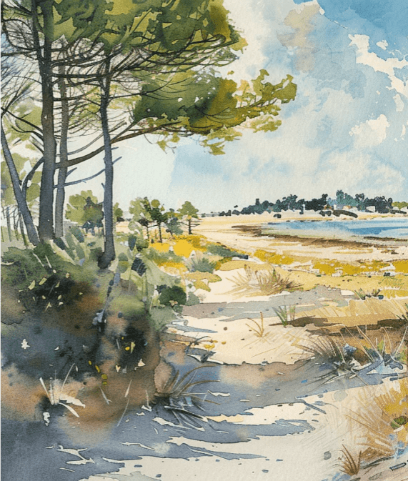 Douceur Littorale : Papier Peint Panoramique en Aquarelle - Illulart: Papier peint panoramique