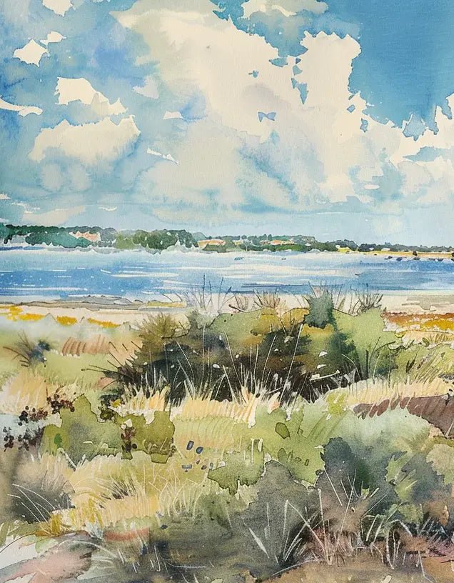 Douceur Littorale : Papier Peint Panoramique en Aquarelle - Illulart: Papier peint panoramique