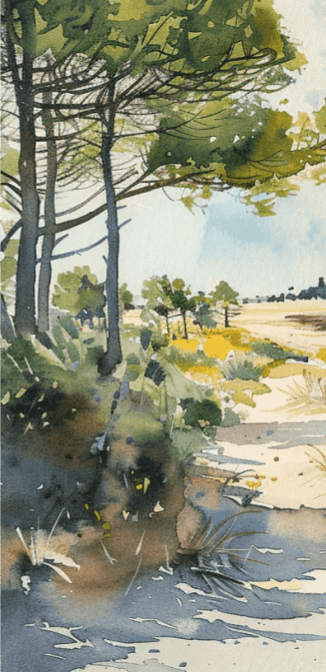 Douceur Littorale : Papier Peint Panoramique en Aquarelle - Illulart: Papier peint panoramique