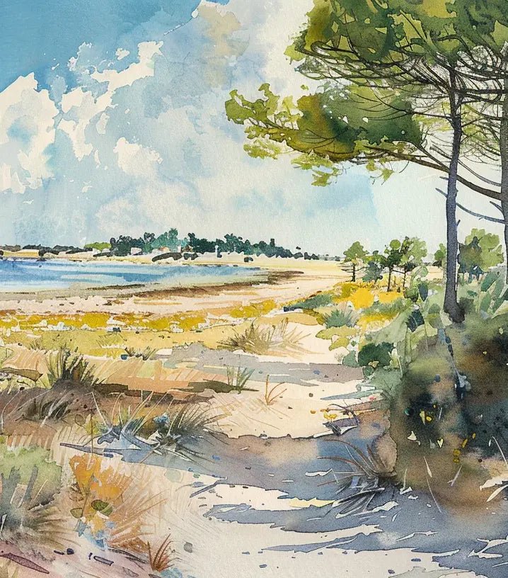 Douceur Littorale : Papier Peint Panoramique en Aquarelle - Illulart: Papier peint panoramique