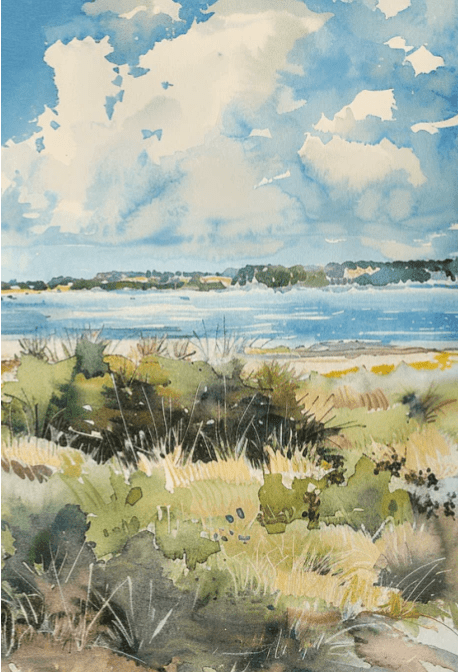 Douceur Littorale : Papier Peint Panoramique en Aquarelle - Illulart: Papier peint panoramique