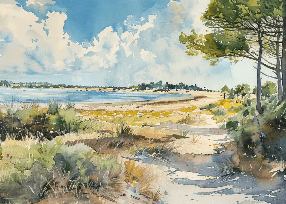 Douceur Littorale : Papier Peint Panoramique en Aquarelle - Illulart: Papier peint panoramique