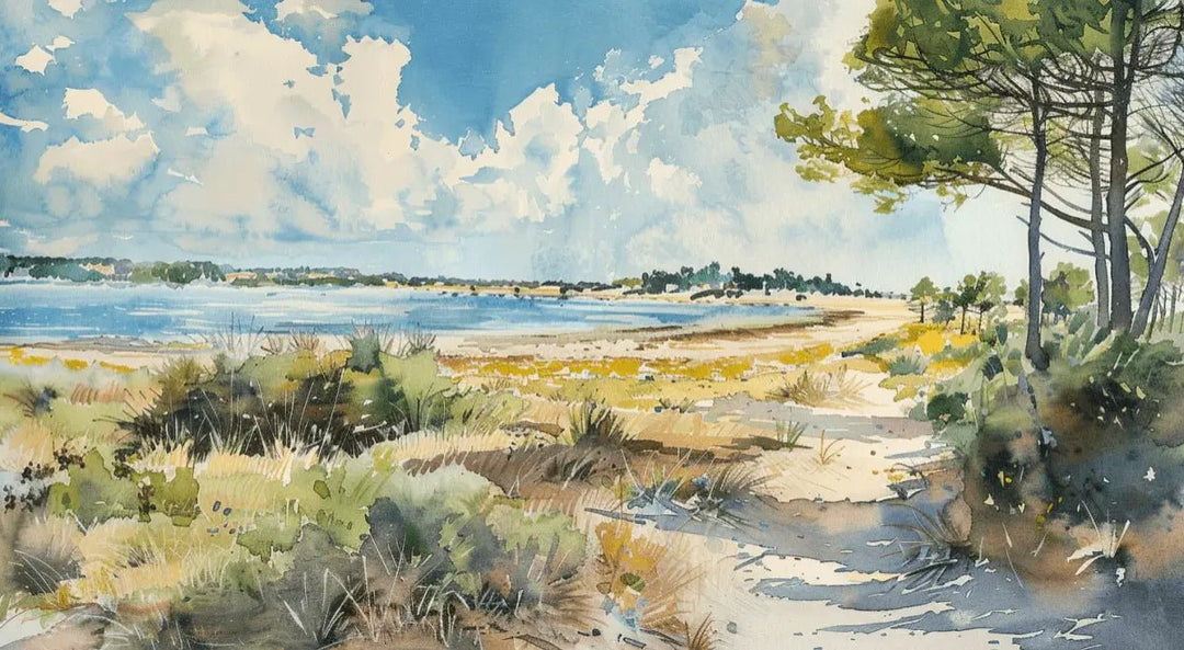 Douceur Littorale : Papier Peint Panoramique en Aquarelle - Illulart: Papier peint panoramique