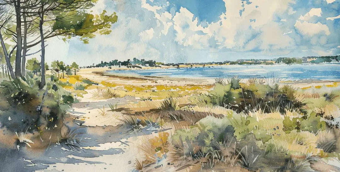 Douceur Littorale : Papier Peint Panoramique en Aquarelle - Illulart: Papier peint panoramique