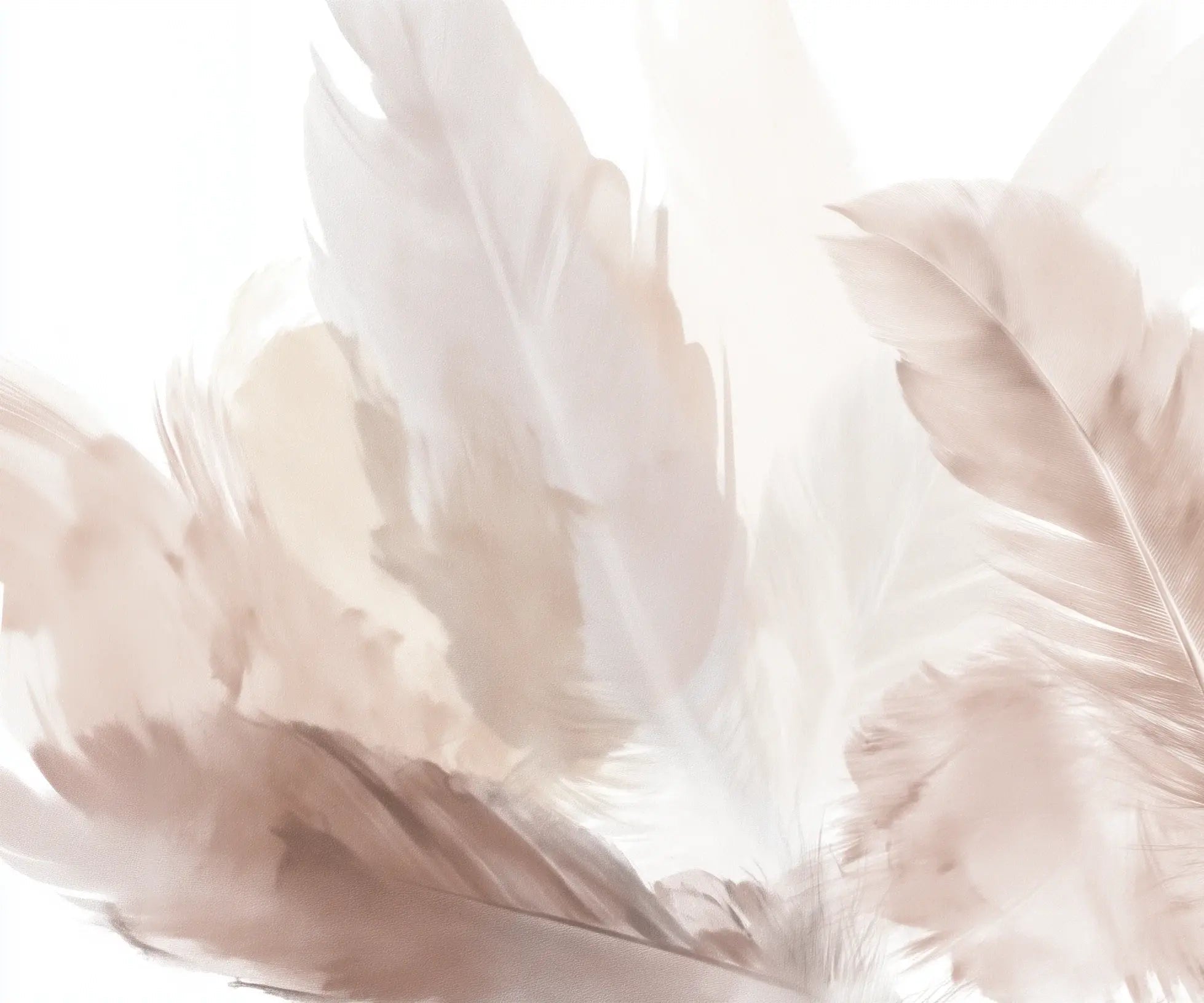Douceur suspendue - Papier peint panoramique plumes pastel en nuances beiges