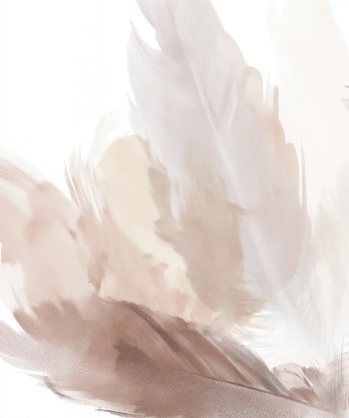 Douceur suspendue - Papier peint panoramique plumes pastel en nuances beiges