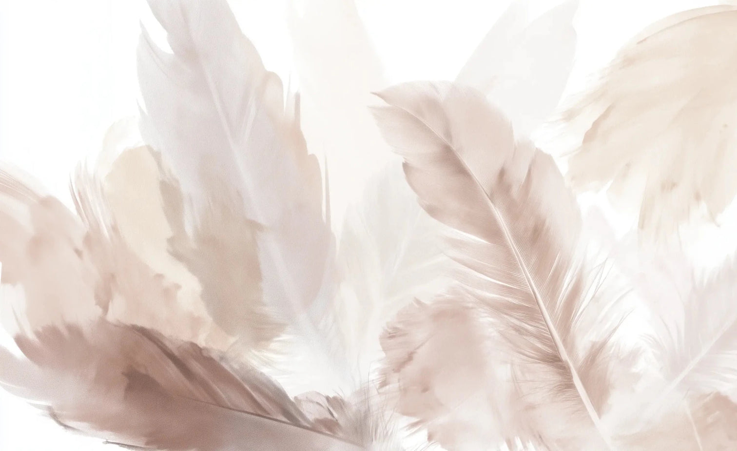 Douceur suspendue - Papier peint panoramique plumes pastel en nuances beiges - Illulart: Papier peint panoramique