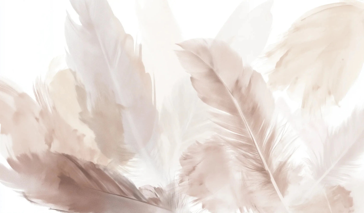 Douceur suspendue - Papier peint panoramique plumes pastel en nuances beiges - Illulart: Papier peint panoramique