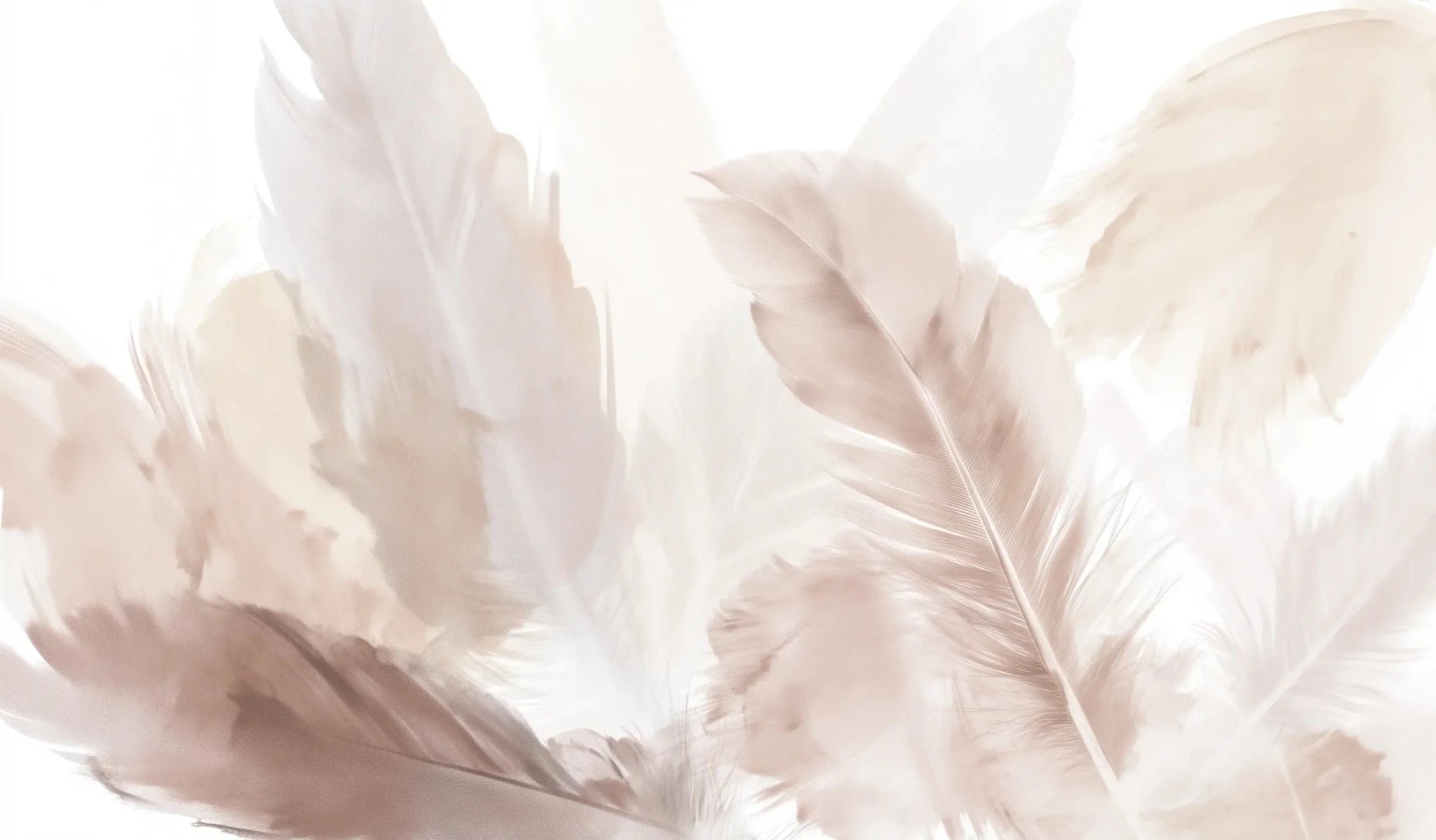 Douceur suspendue - Papier peint panoramique plumes pastel en nuances beiges