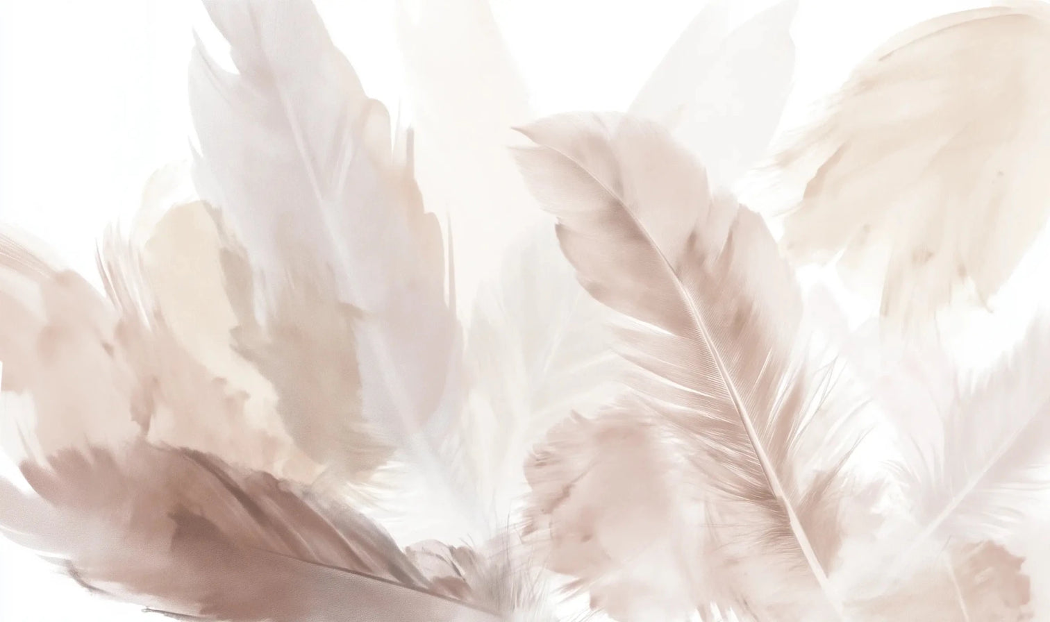 Douceur suspendue - Papier peint panoramique plumes pastel en nuances beiges - Illulart: Papier peint panoramique