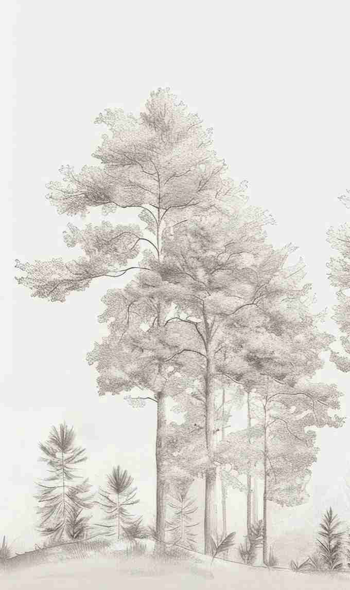 Douceurs des bois - Papier Peint Panoramique Arbres en Beige et Gris - Illulart: Papier peint panoramique