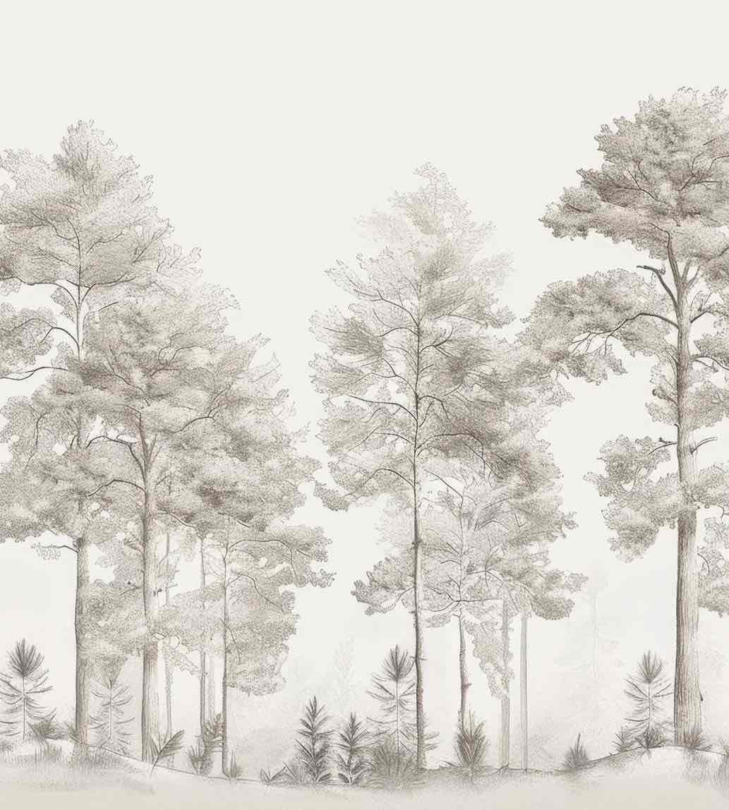 Douceurs des bois - Papier Peint Panoramique Arbres en Beige et Gris - Illulart: Papier peint panoramique