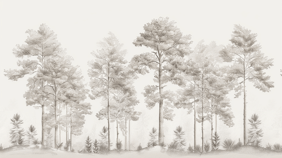 Douceurs des bois - Papier Peint Panoramique Arbres en Beige et Gris - Illulart: Papier peint panoramique