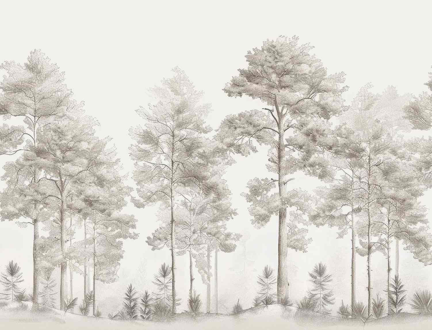 Douceurs des bois - Papier Peint Panoramique Arbres en Beige et Gris