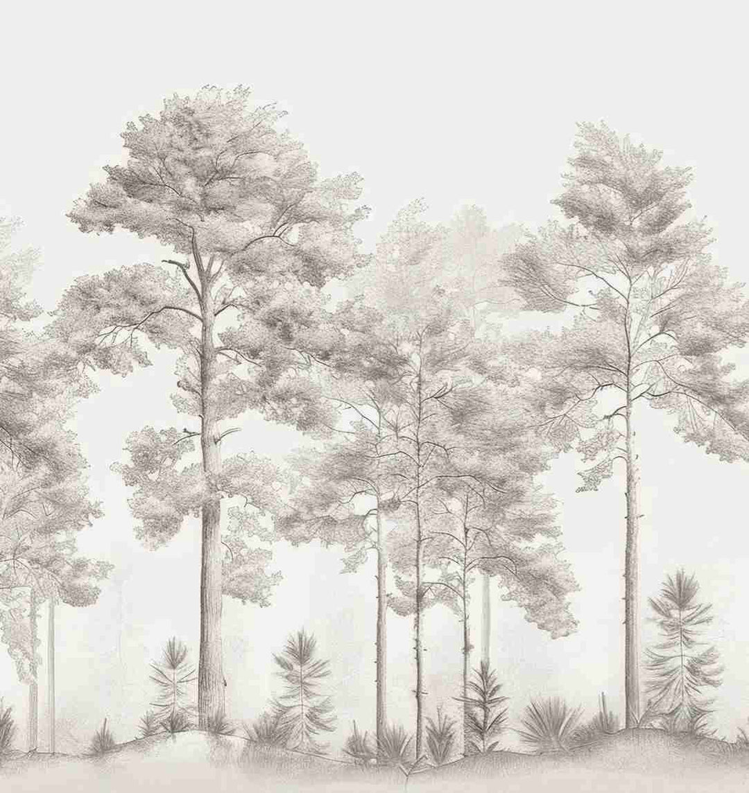 Douceurs des bois - Papier Peint Panoramique Arbres en Beige et Gris - Illulart: Papier peint panoramique