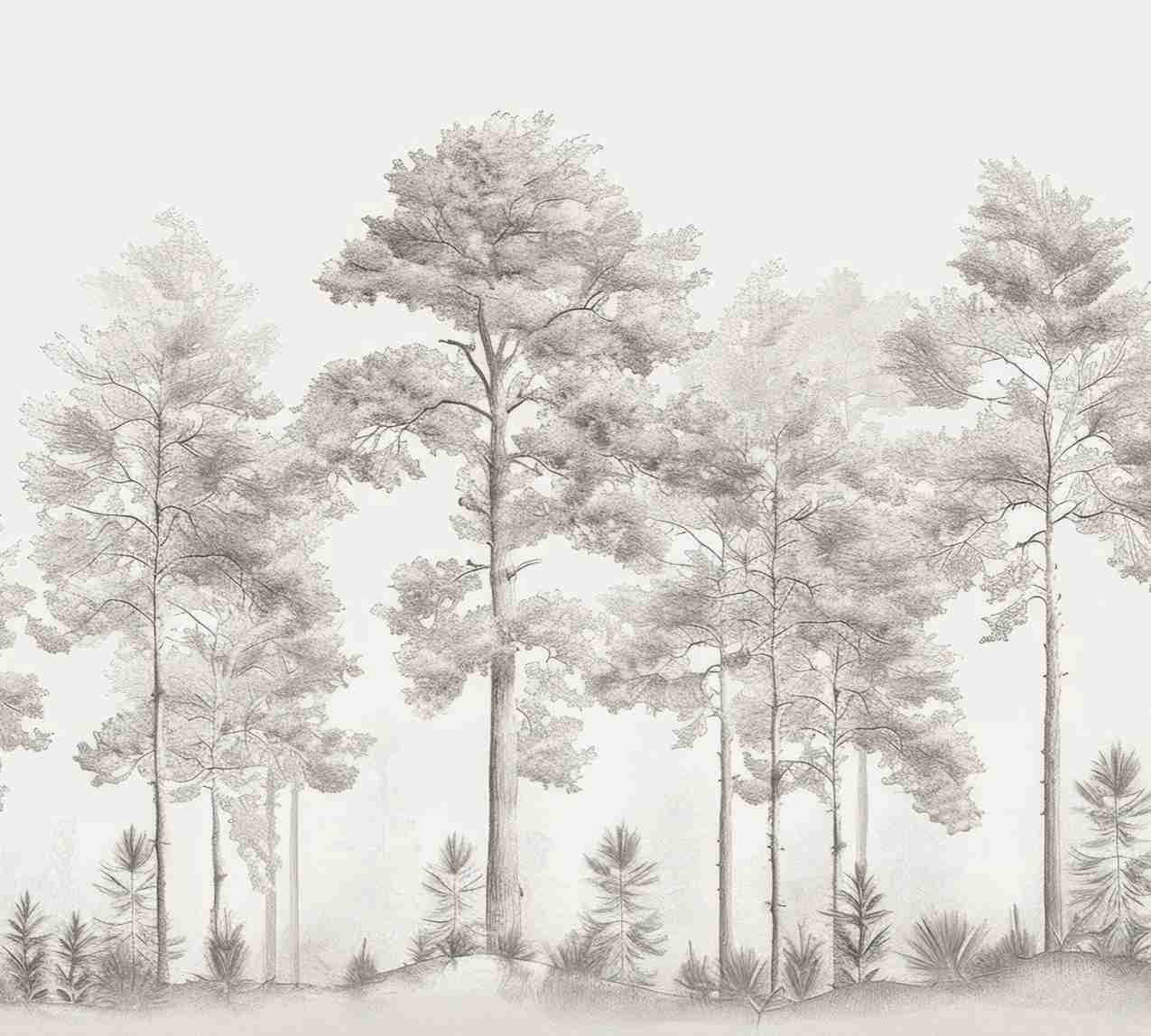 Douceurs des bois - Papier Peint Panoramique Arbres en Beige et Gris