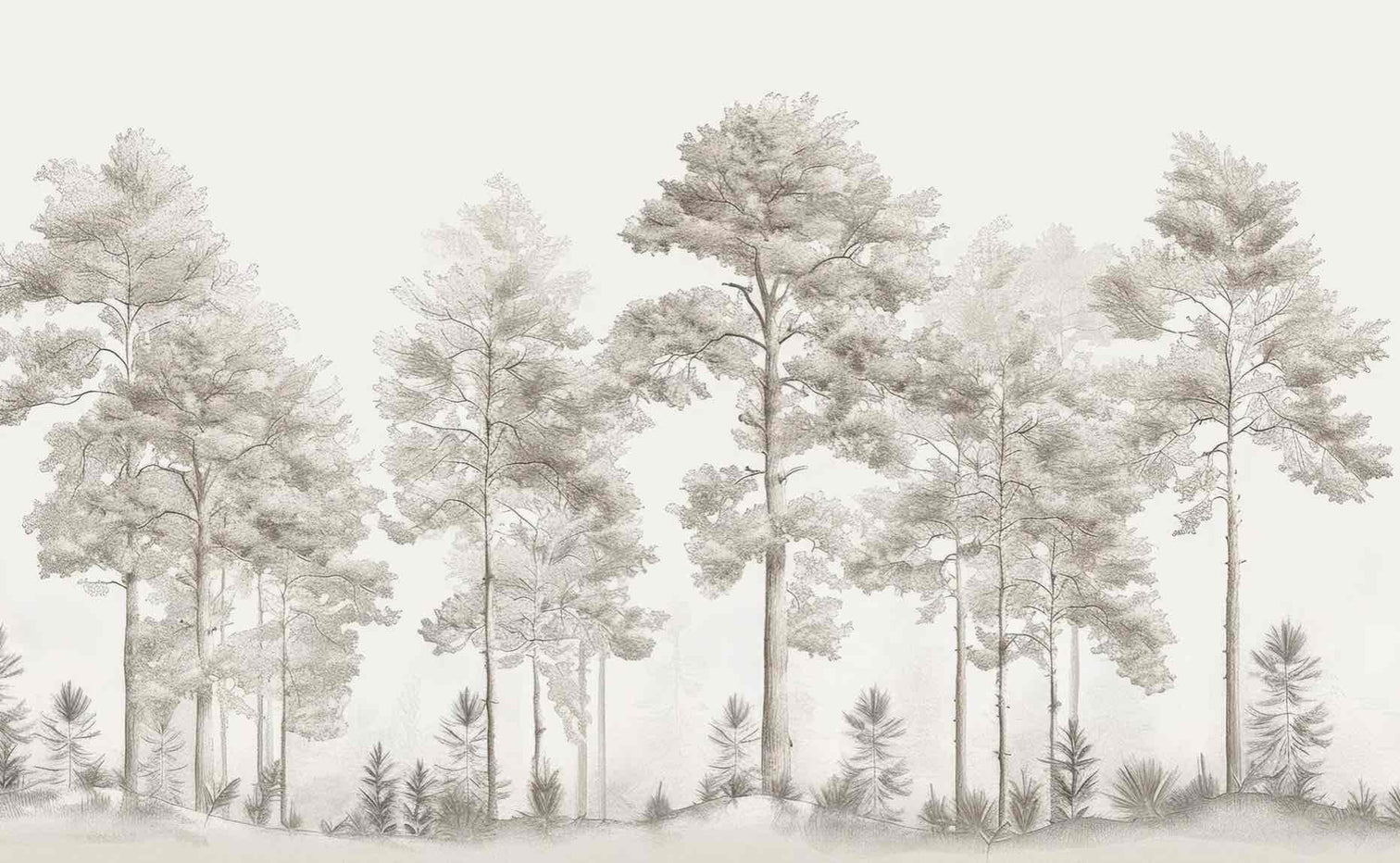 Douceurs des bois - Papier Peint Panoramique Arbres en Beige et Gris - Illulart: Papier peint panoramique