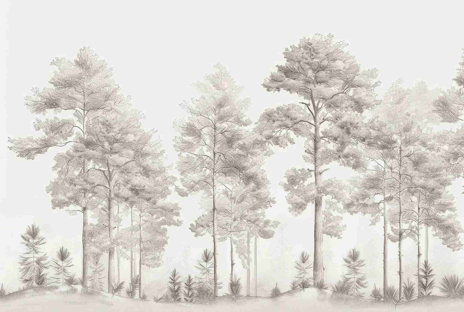 Douceurs des bois - Papier Peint Panoramique Arbres en Beige et Gris - Illulart: Papier peint panoramique