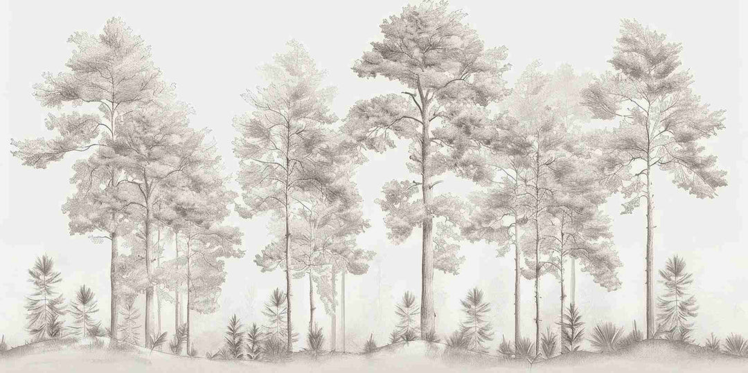 Douceurs des bois - Papier Peint Panoramique Arbres en Beige et Gris - Illulart: Papier peint panoramique