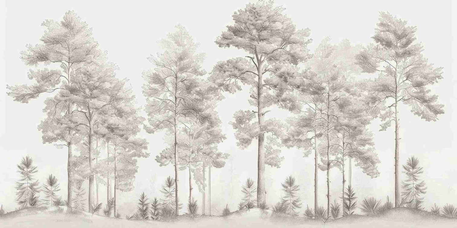 Douceurs des bois - Papier Peint Panoramique Arbres en Beige et Gris - Illulart: Papier peint panoramique
