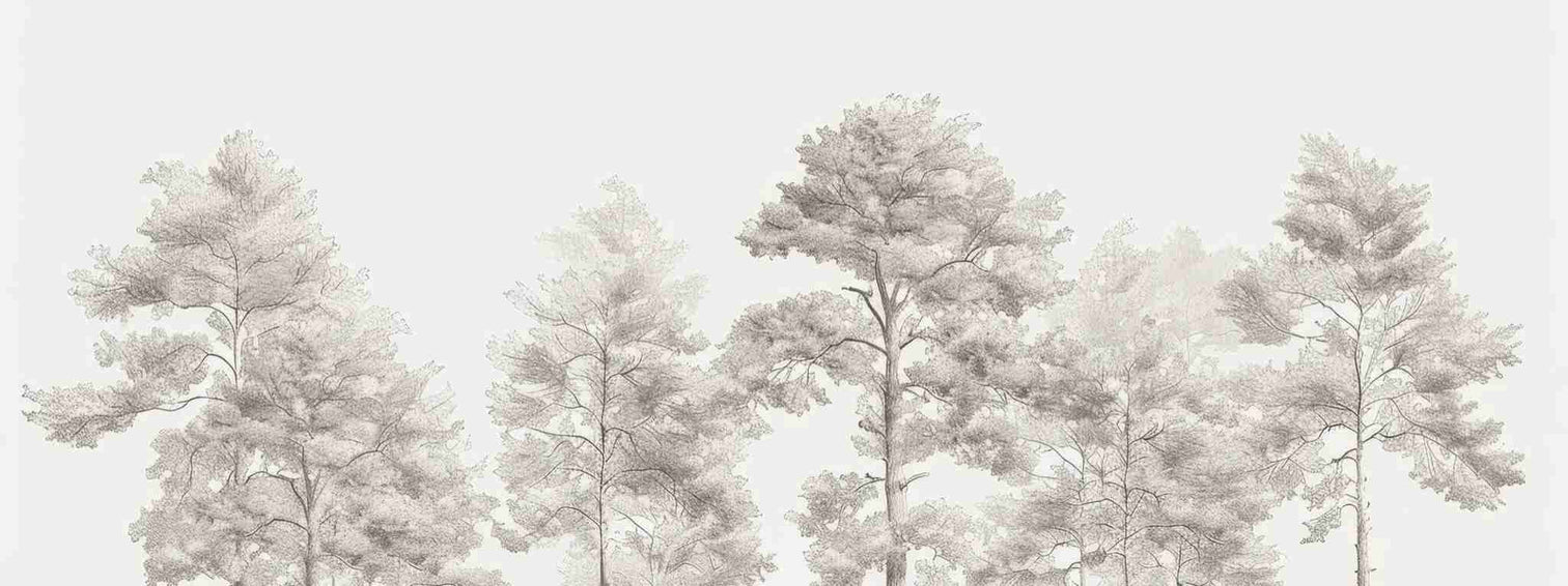 Douceurs des bois - Papier Peint Panoramique Arbres en Beige et Gris - Illulart: Papier peint panoramique