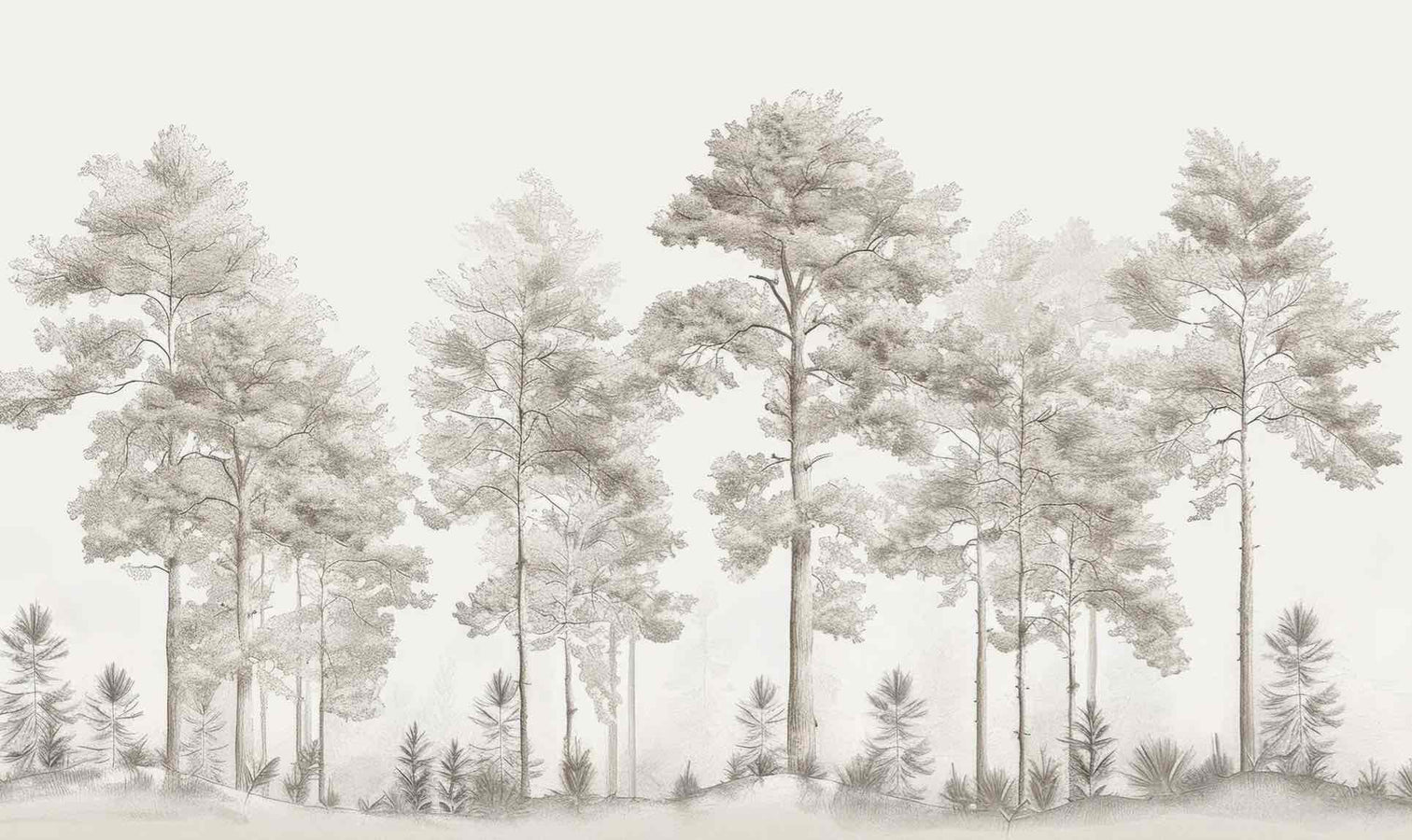 Douceurs des bois - Papier Peint Panoramique Arbres en Beige et Gris - Illulart: Papier peint panoramique