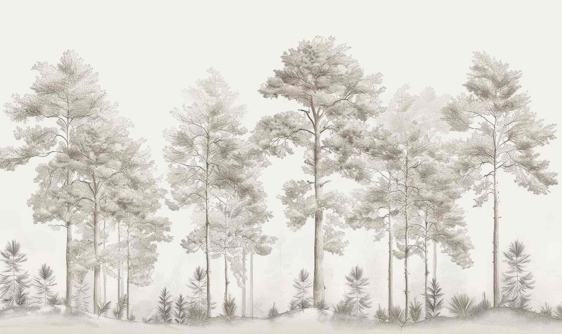 Douceurs des bois - Papier Peint Panoramique Arbres en Beige et Gris