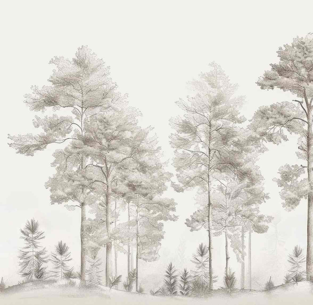Douceurs des bois - Papier Peint Panoramique Arbres en Beige et Gris - Illulart: Papier peint panoramique