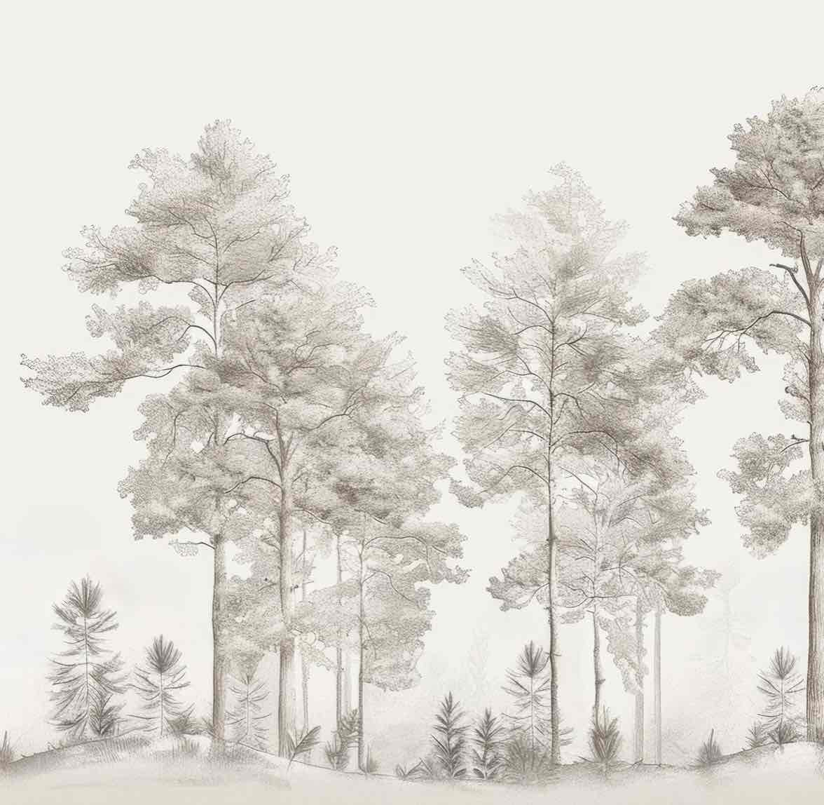 Douceurs des bois - Papier Peint Panoramique Arbres en Beige et Gris - Illulart: Papier peint panoramique