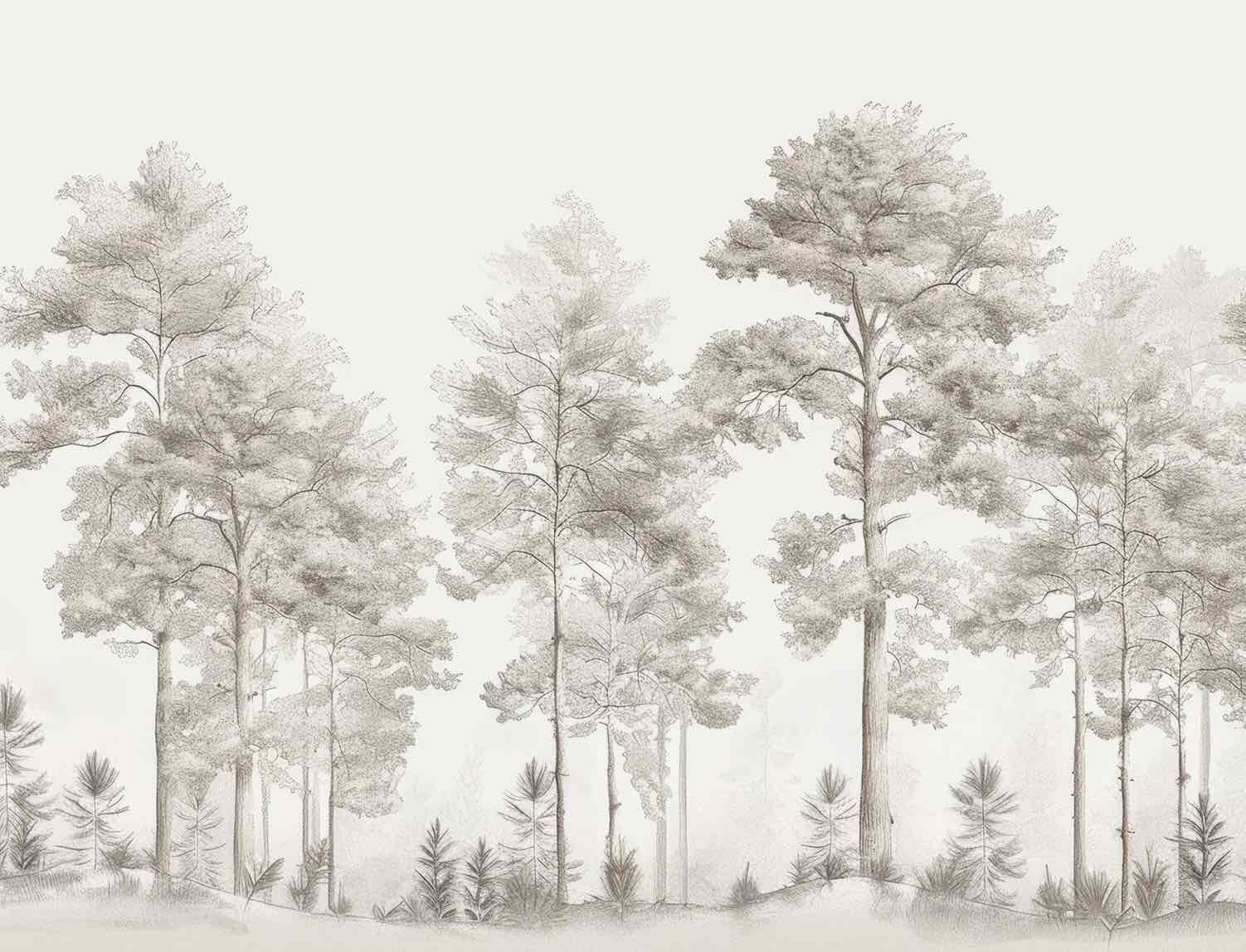 Douceurs des bois - Papier Peint Panoramique Arbres en Beige et Gris - Illulart: Papier peint panoramique