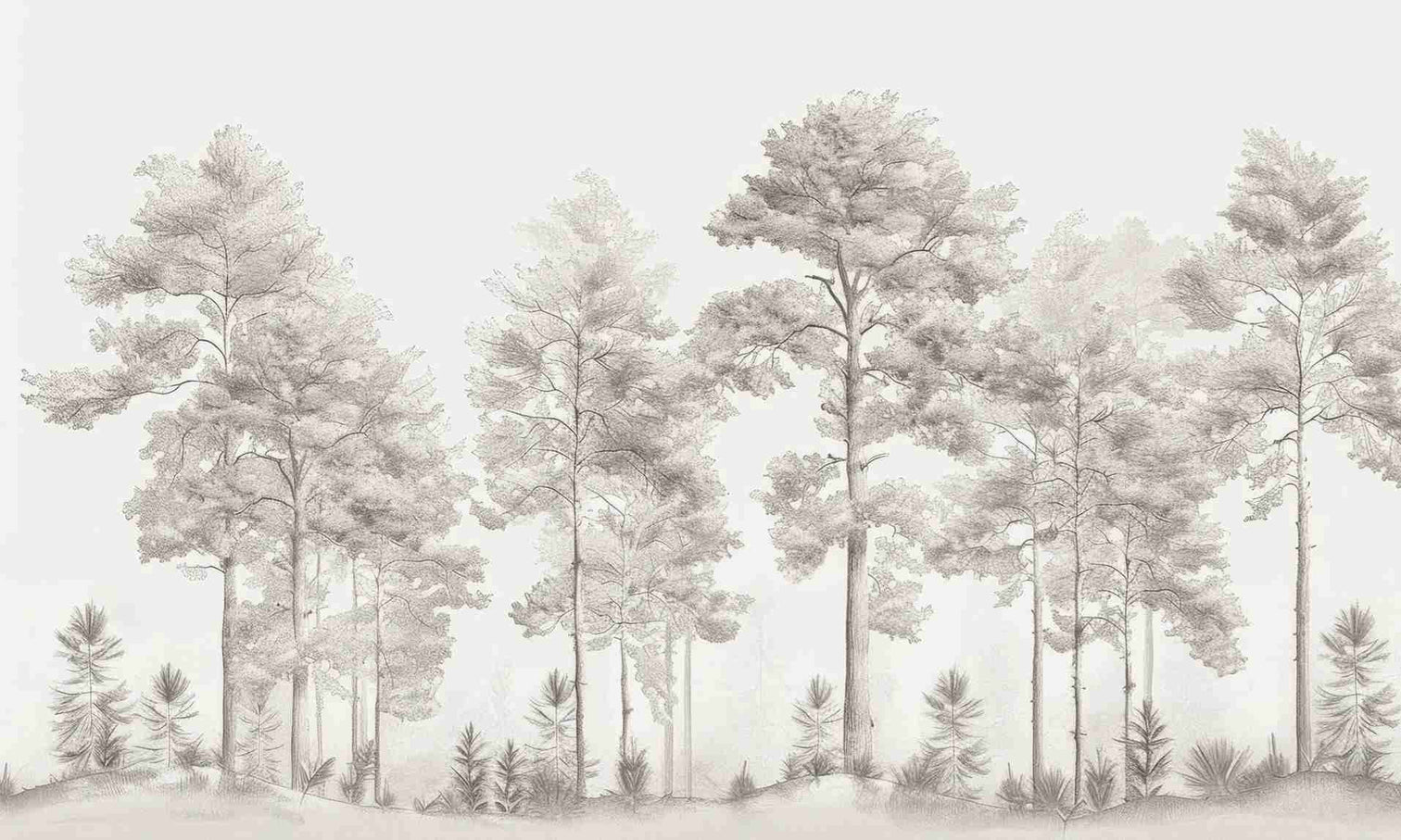 Douceurs des bois - Papier Peint Panoramique Arbres en Beige et Gris - Illulart: Papier peint panoramique
