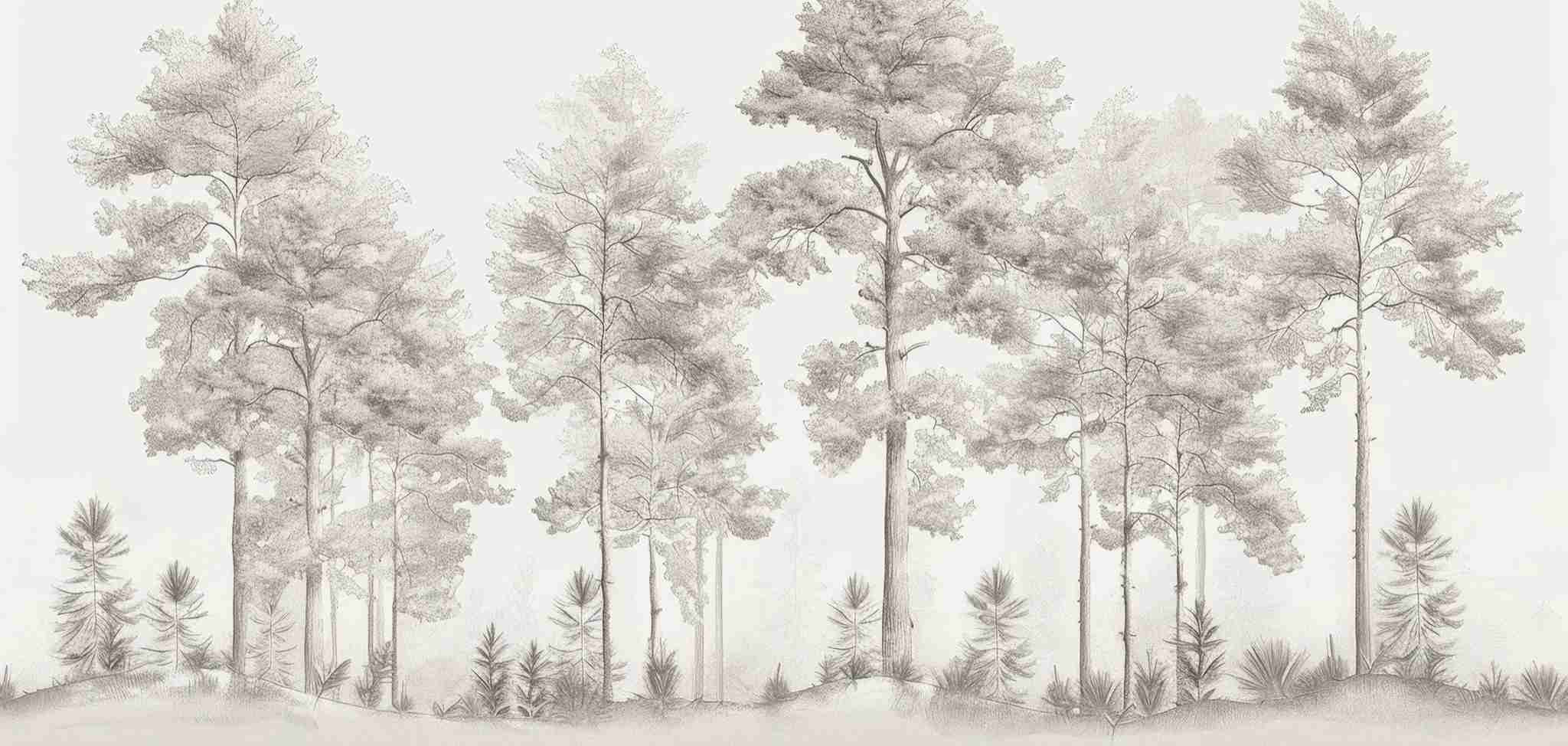 Douceurs des bois - Papier Peint Panoramique Arbres en Beige et Gris - Illulart: Papier peint panoramique